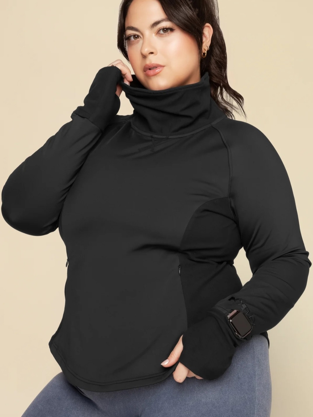 POPFLEX Active Black Chasing Pavements Mockneck Pullover Sweatshirt S